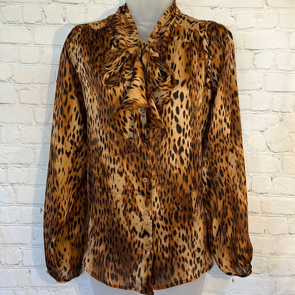 New York & Co animal print button down blouse - Picture 1 of 10